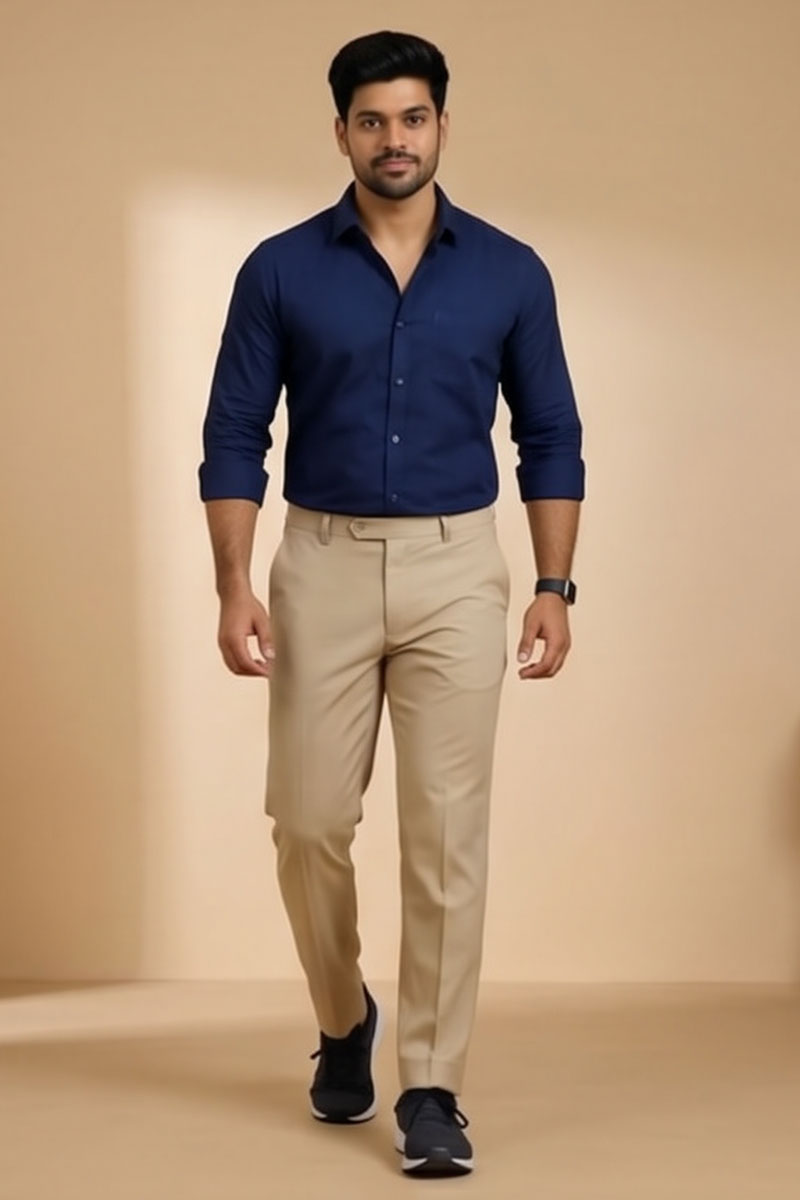 Modern Khaki Business Trousers - Khaki - 5