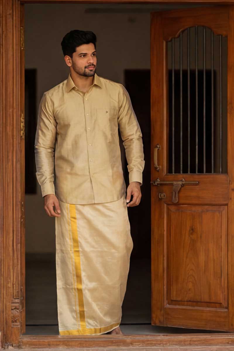 Golden Ethnic Wear Set for Men - Gold - 4