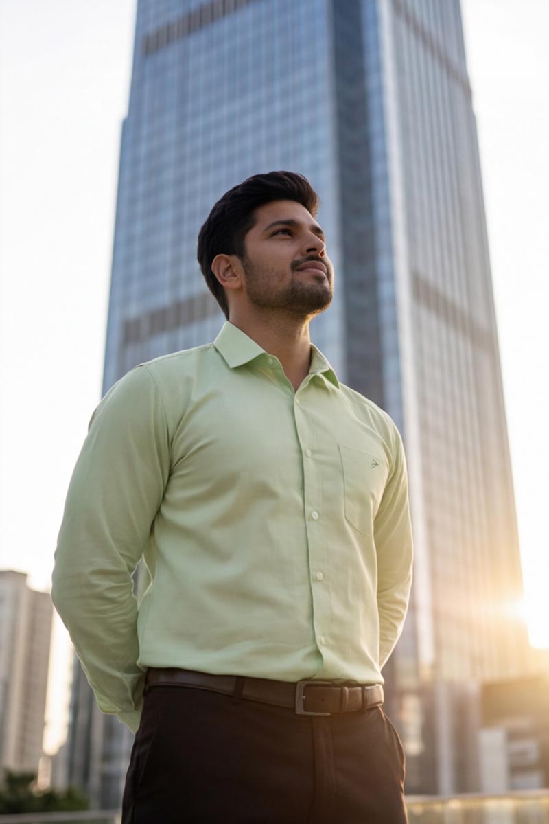 L-Green Plain Formal Shirt (Smart Fit - Full Sleeves)_RBF-353 - 5