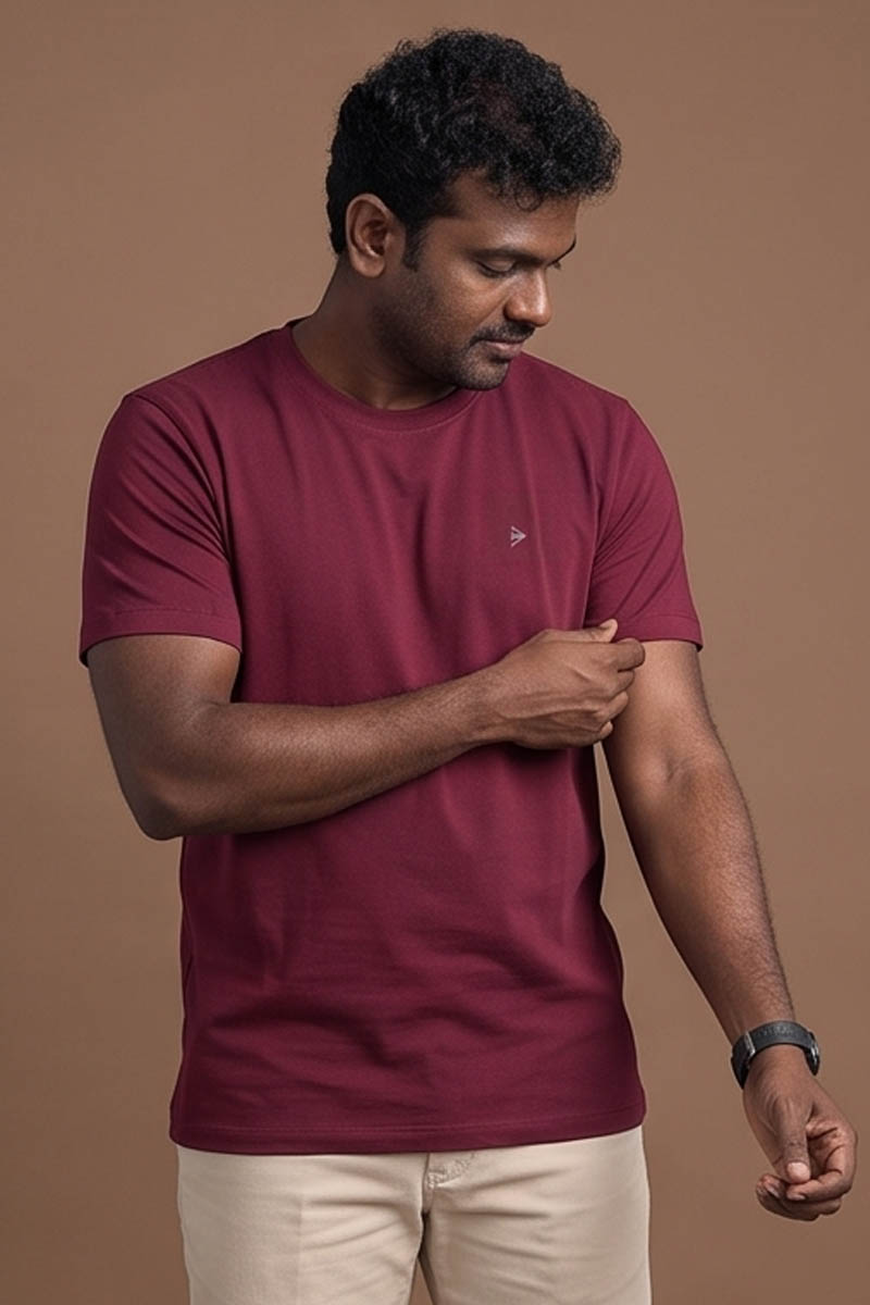Men’s Maroon Signature Crew Neck T-Shirt-Maroon - 4