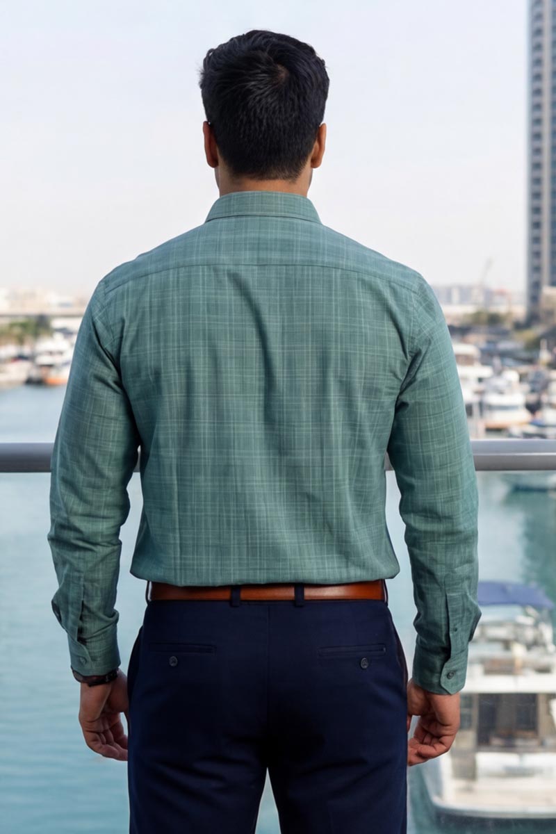 Urban Grid Formal Shirt – Green Checks (Smart Fit) - 6