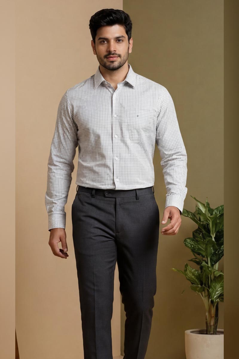 Classic Grey White Formal Shirt - GREY - 3
