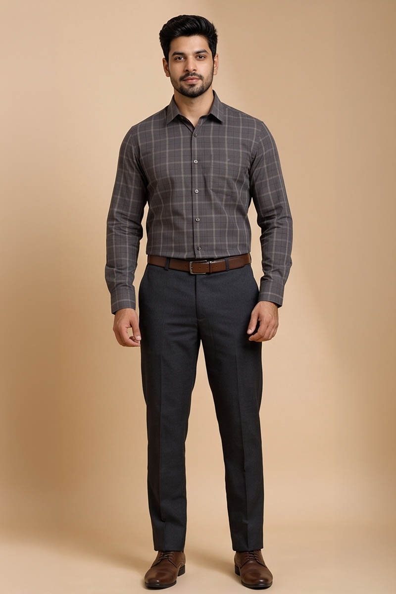 Premium Khaki Checked Shirt - Dark-Khaki - 5
