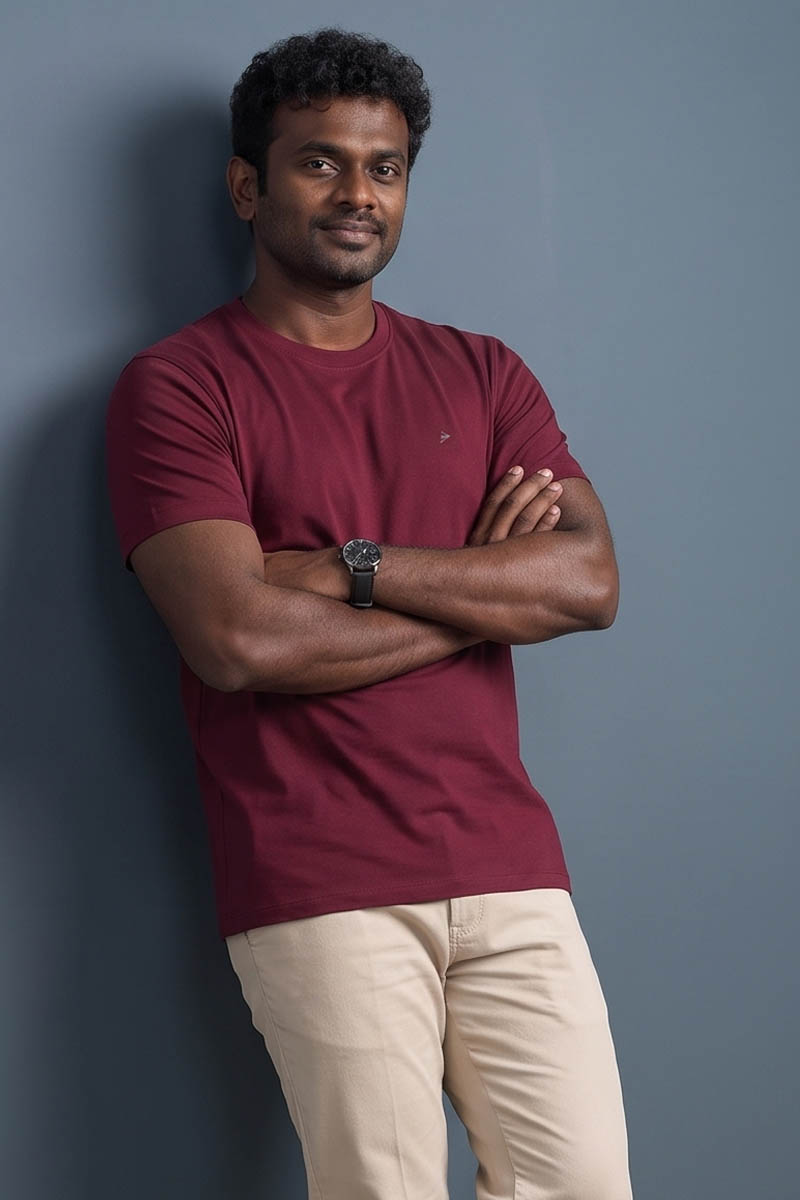 Men’s Maroon Signature Crew Neck T-Shirt-Maroon - 3