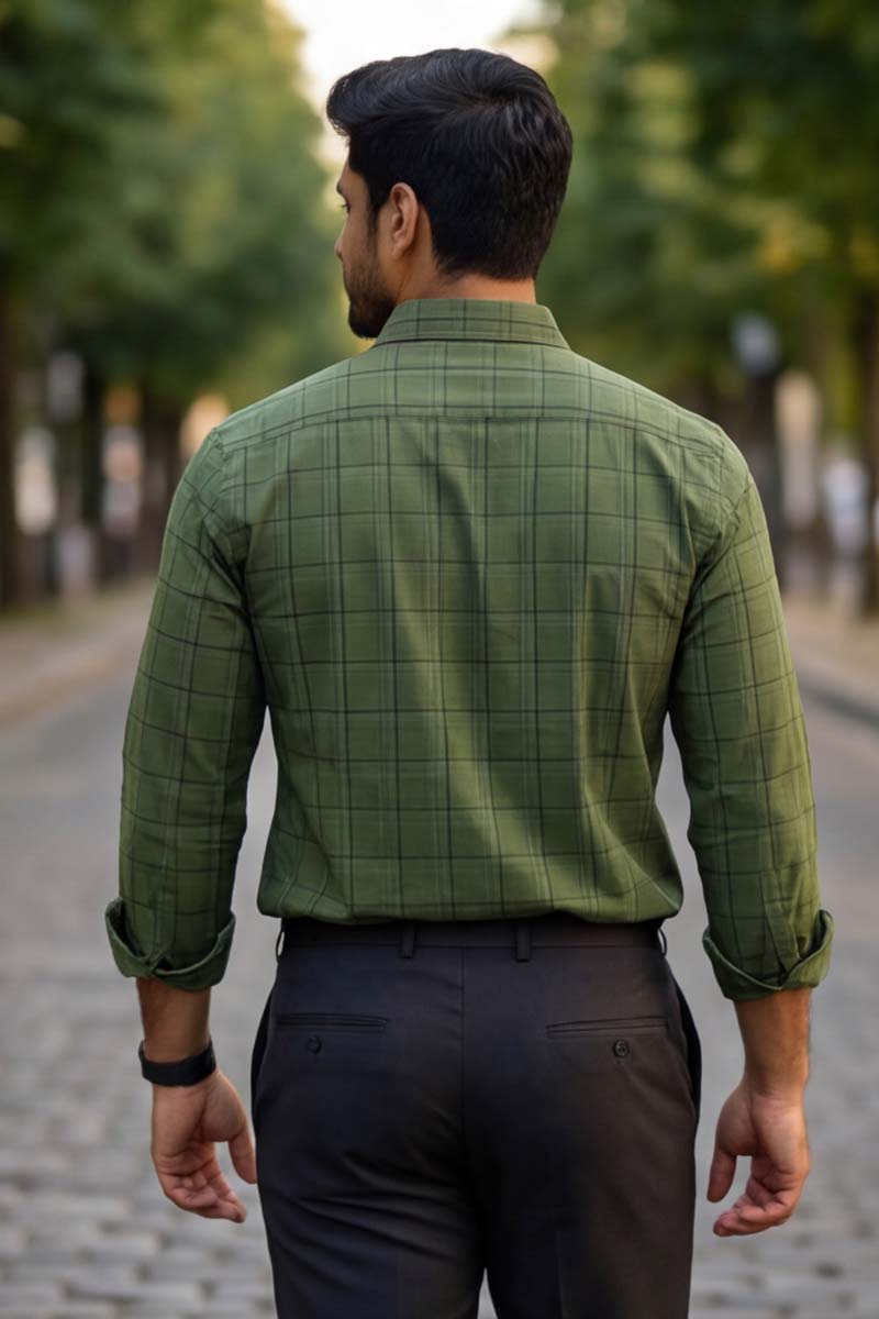 D-Olive Checks Formal Shirt (Smart Fit - Full Sleeves)_RABF-741 - 5