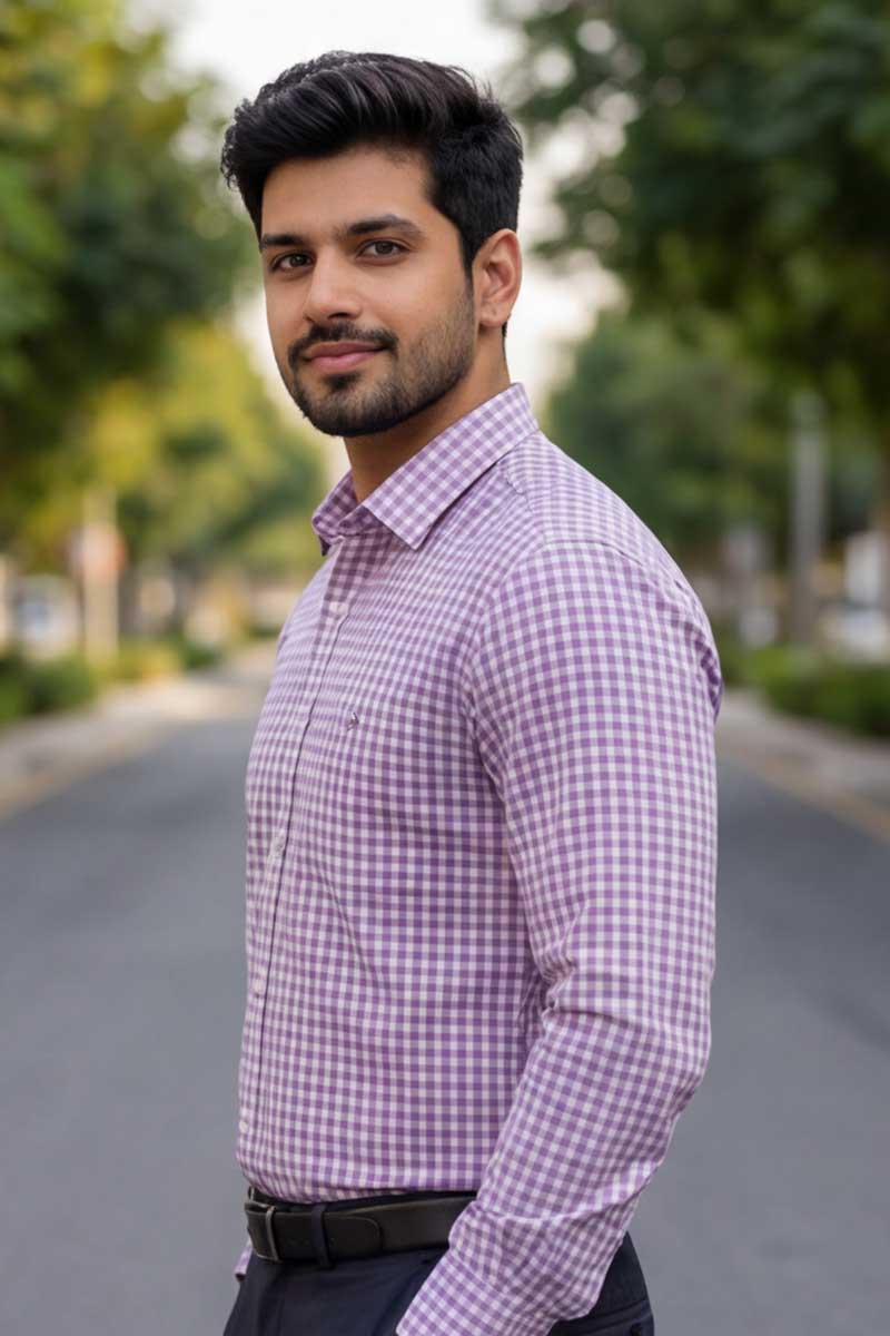 EcoLux Bamboo Cotton Shirt – Light Lavender Checks - 4