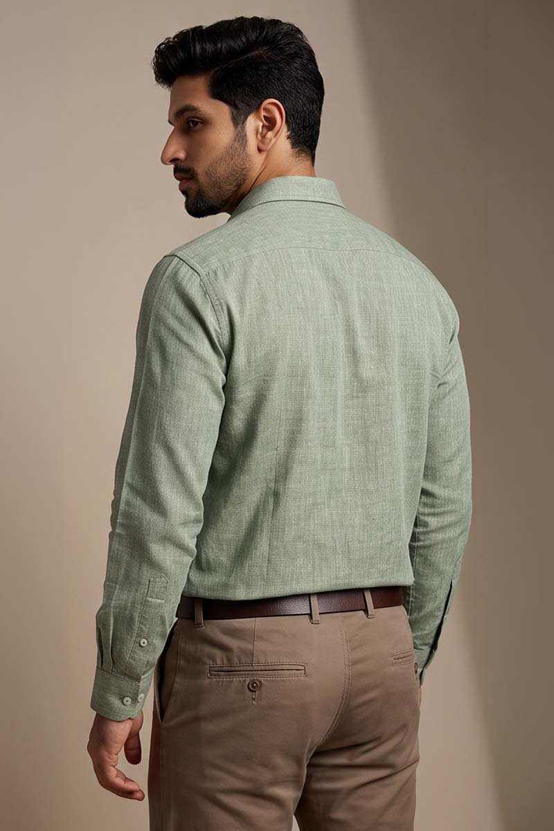 Pistachio Green Cotton Shirt - L-Green - 6