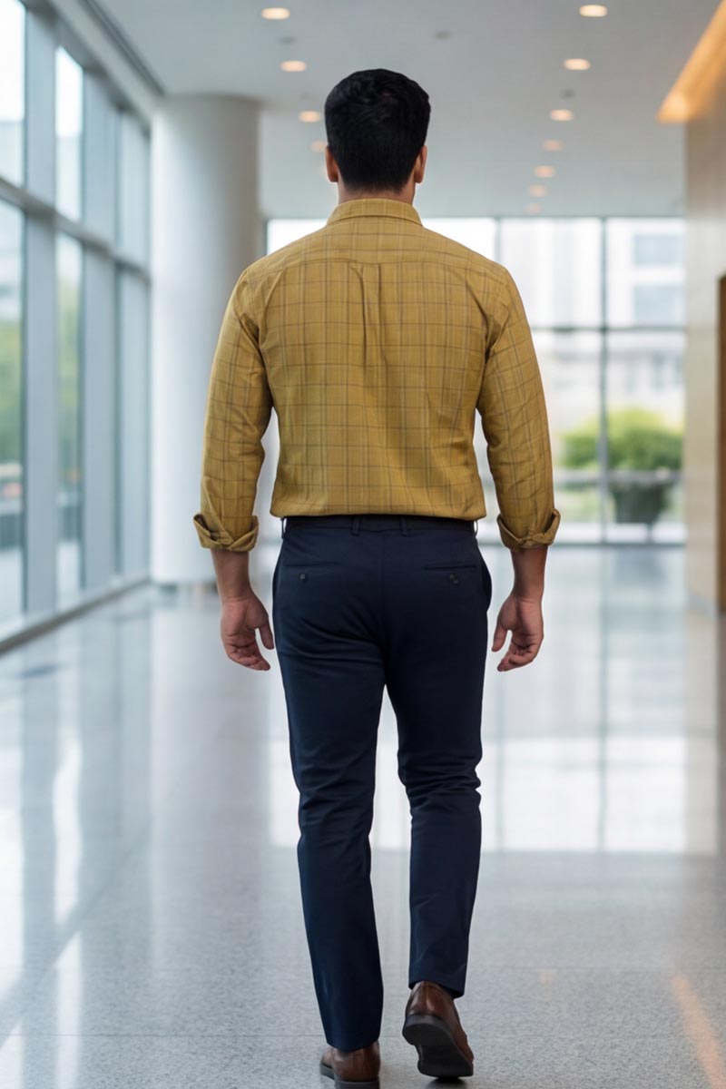 D-Khaki Checks Formal Shirt (Smart Fit - Full Sleeves)_RABF-741 - 5