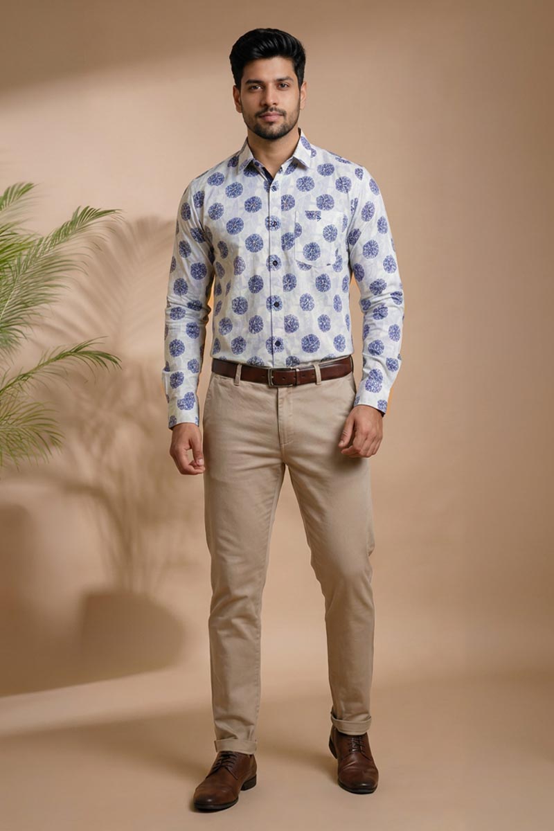 Classic Grey Medallion Print Shirt - L-Grey - 5