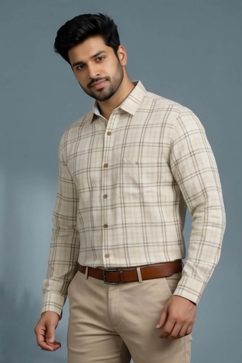 Premium Fawn Windowpane Check Shirt - Fawn - 4