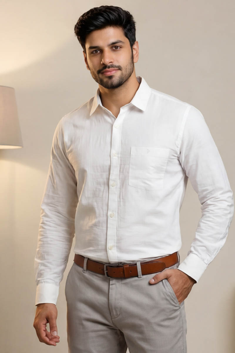 Men's White Formal Shirt - White - 5
