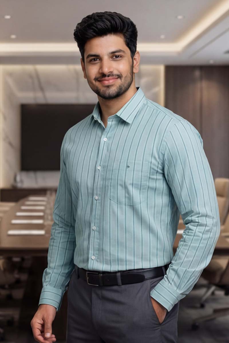 Urban Stripe Formal Shirt – Pastel Green (Smart Fit) - 3
