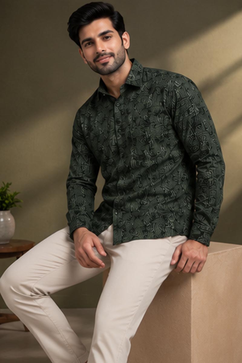 Men's Olive Green Exclusive Shirt - Green - 3