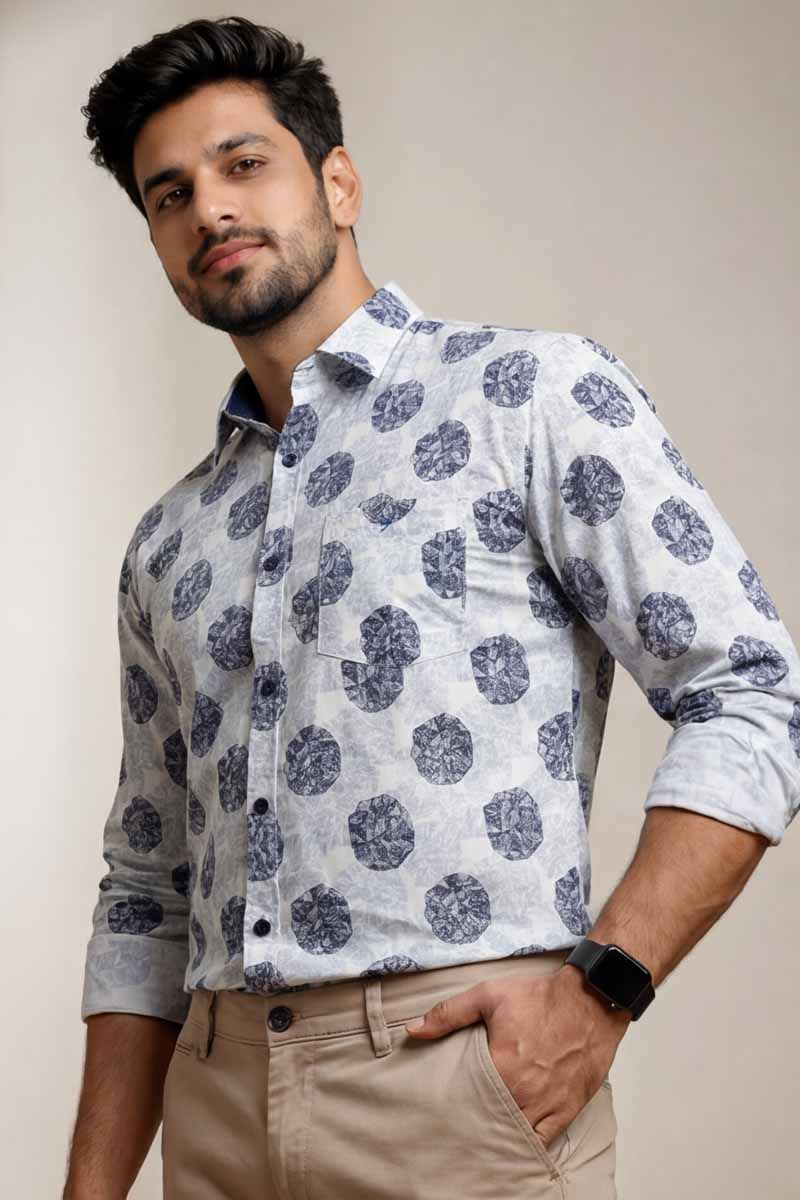 Classic Grey Medallion Print Shirt - L-Grey - 3