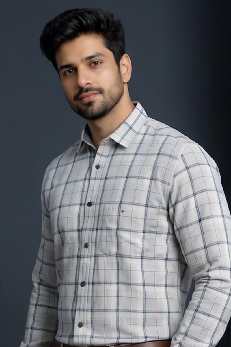 Classic Grey Checked Formal Shirt - Grey