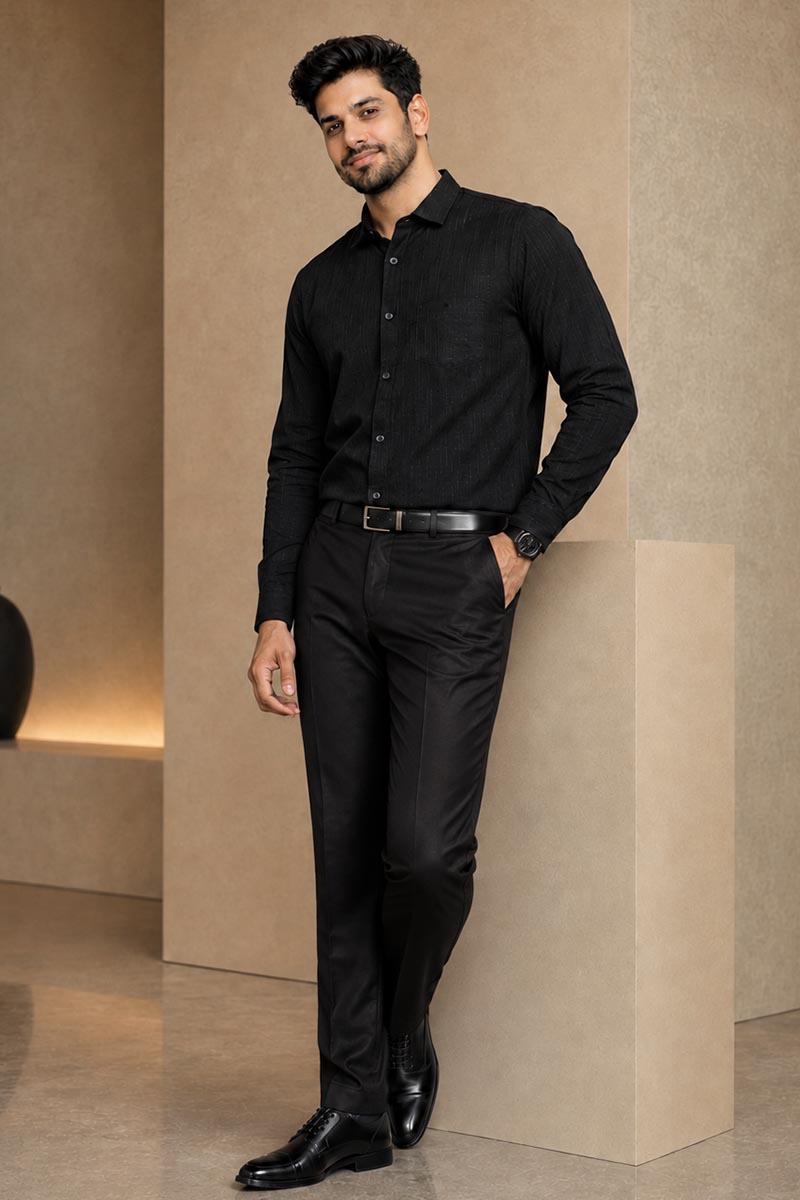 Men’s Black Denim Overshirt - Black - 5