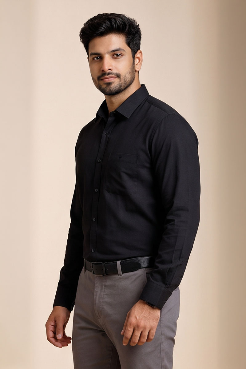 Classic Black Formal Shirt -Black - 2