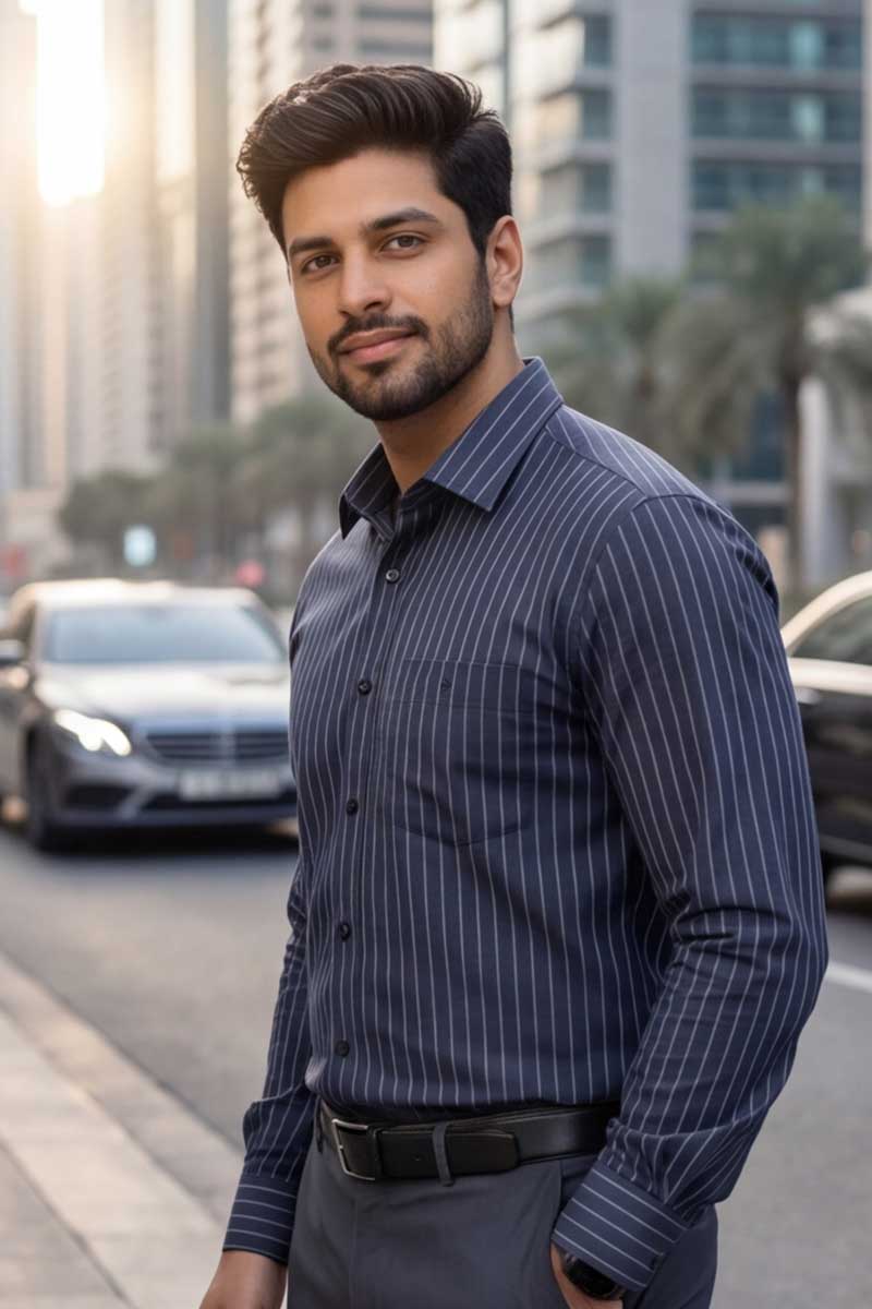 SHIRT Elegant Sage Green Striped Button-Down (GREY) - 4