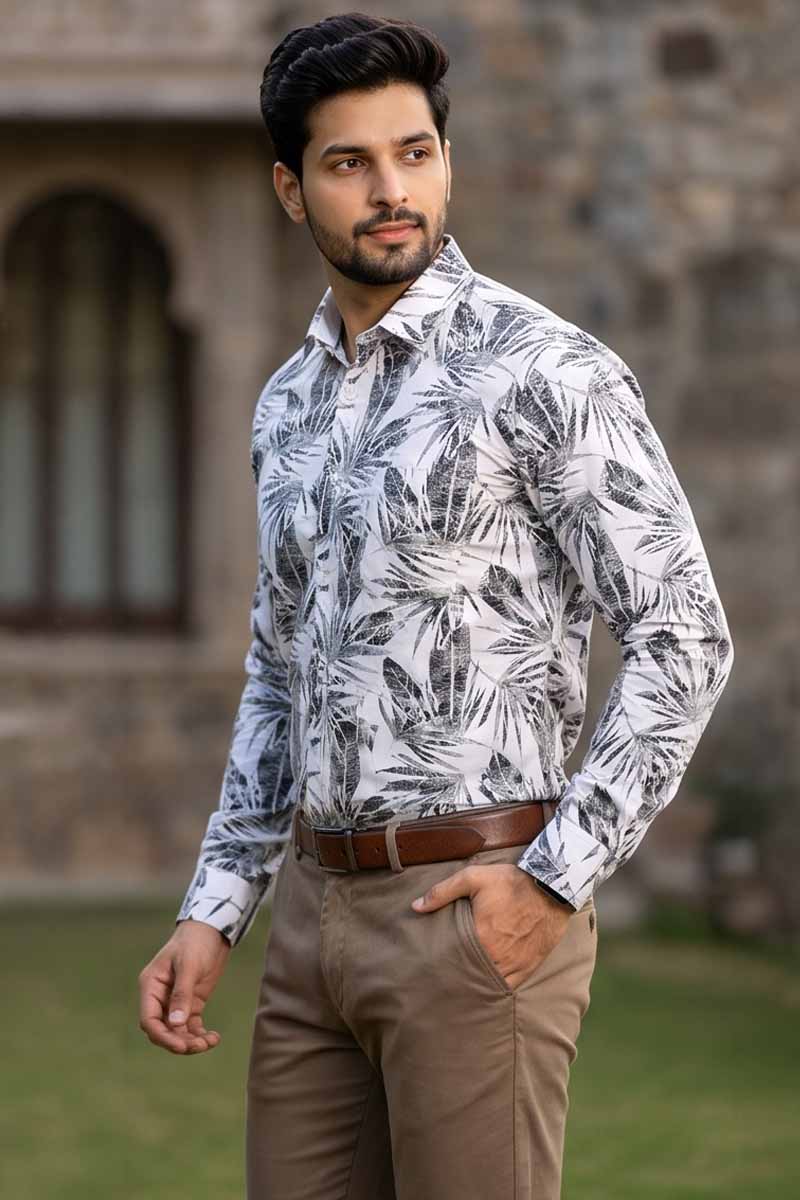 Monochrome Print Shirt -White-Grey - 2
