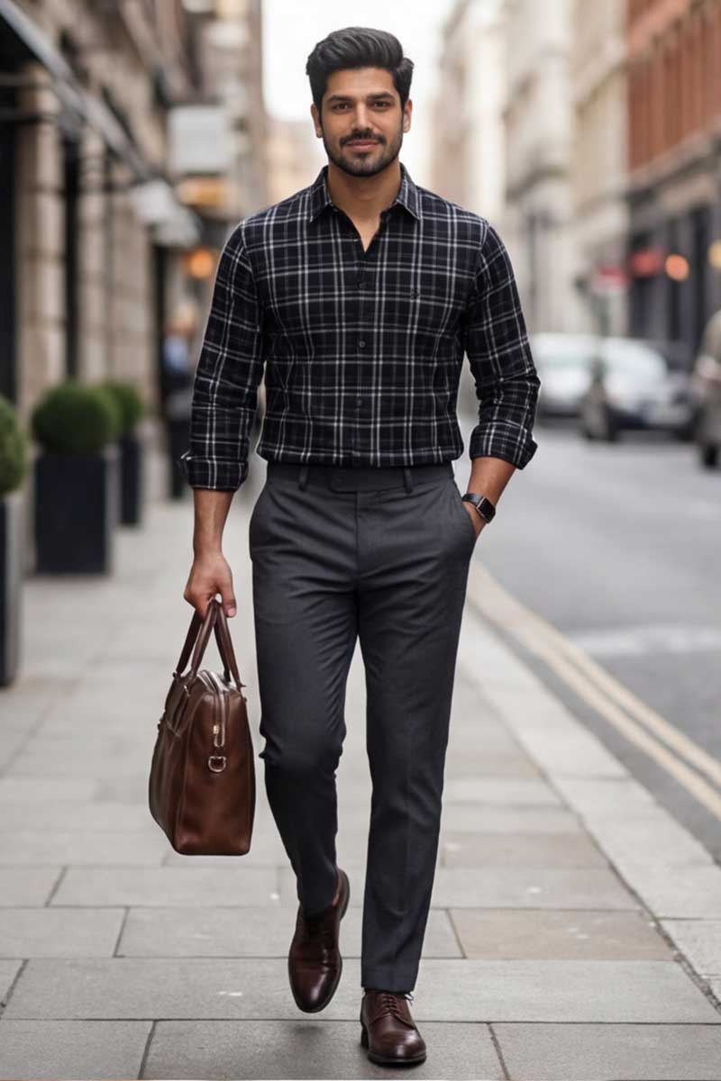 Black Checks Global Line Shirt (Smart Fit - Full Sleeves)_RGGL-1802