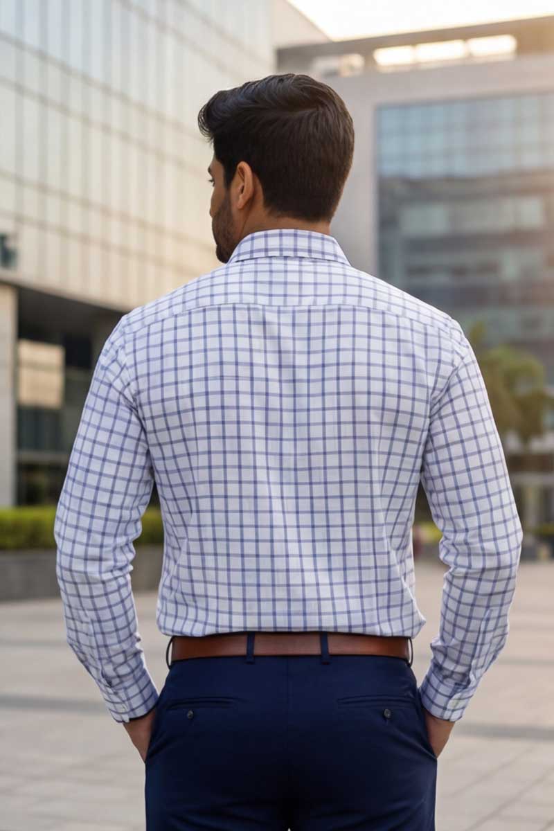 EcoLux Bamboo Cotton Shirt – Blue Checks (Smart Fit, Full Sleeve) - 6
