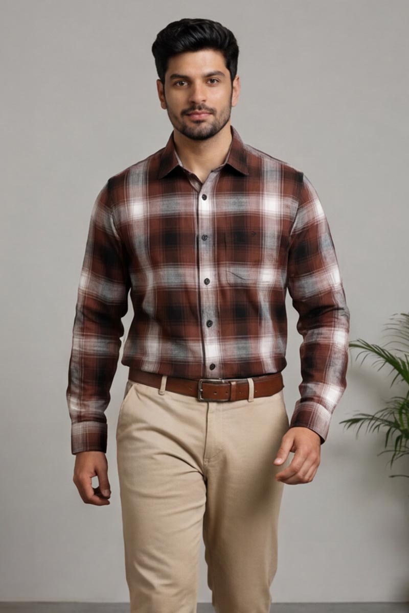 Urban Brown White Check Shirt - M-Brown