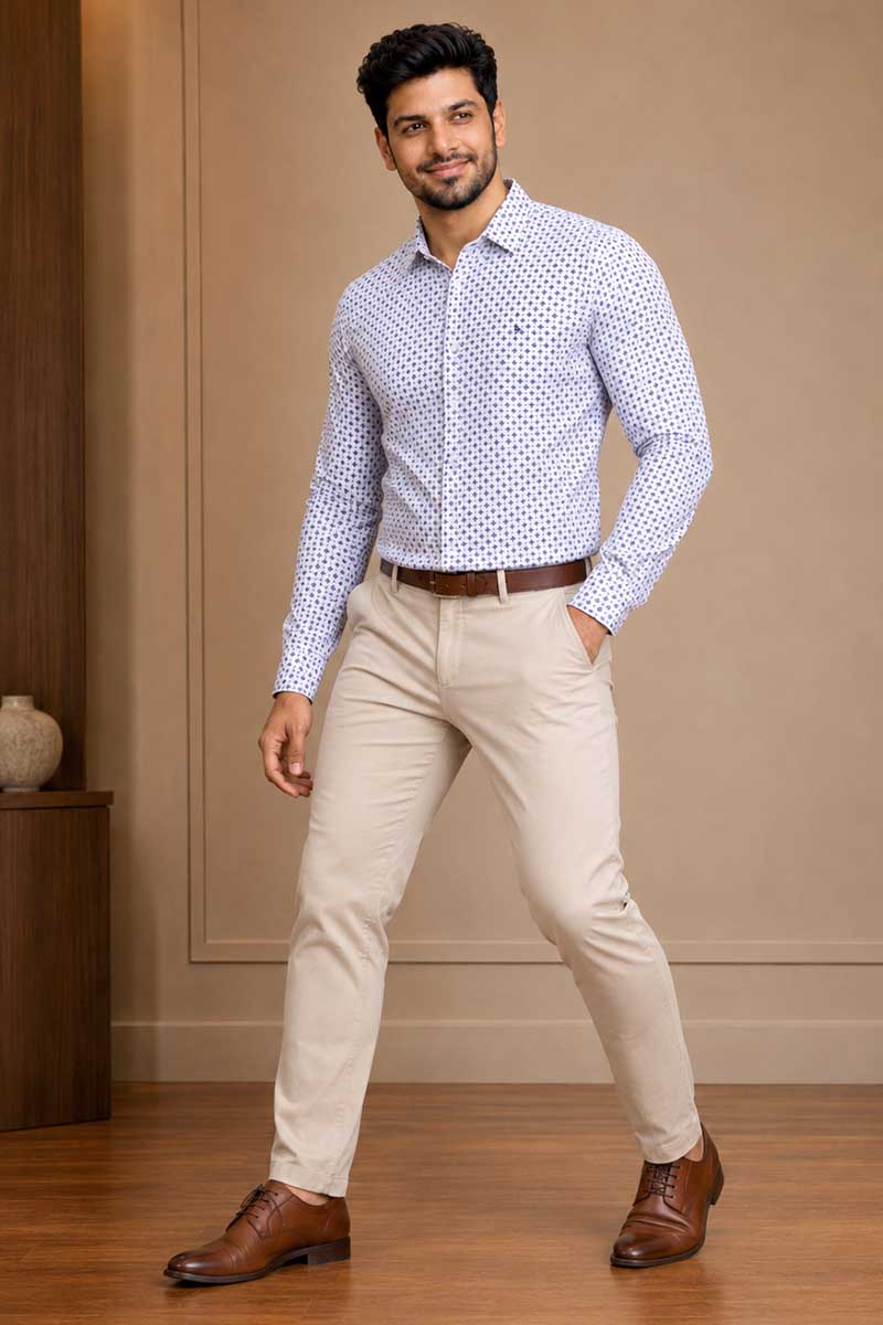 Blue Geometric Print Shirt -Blue - 3