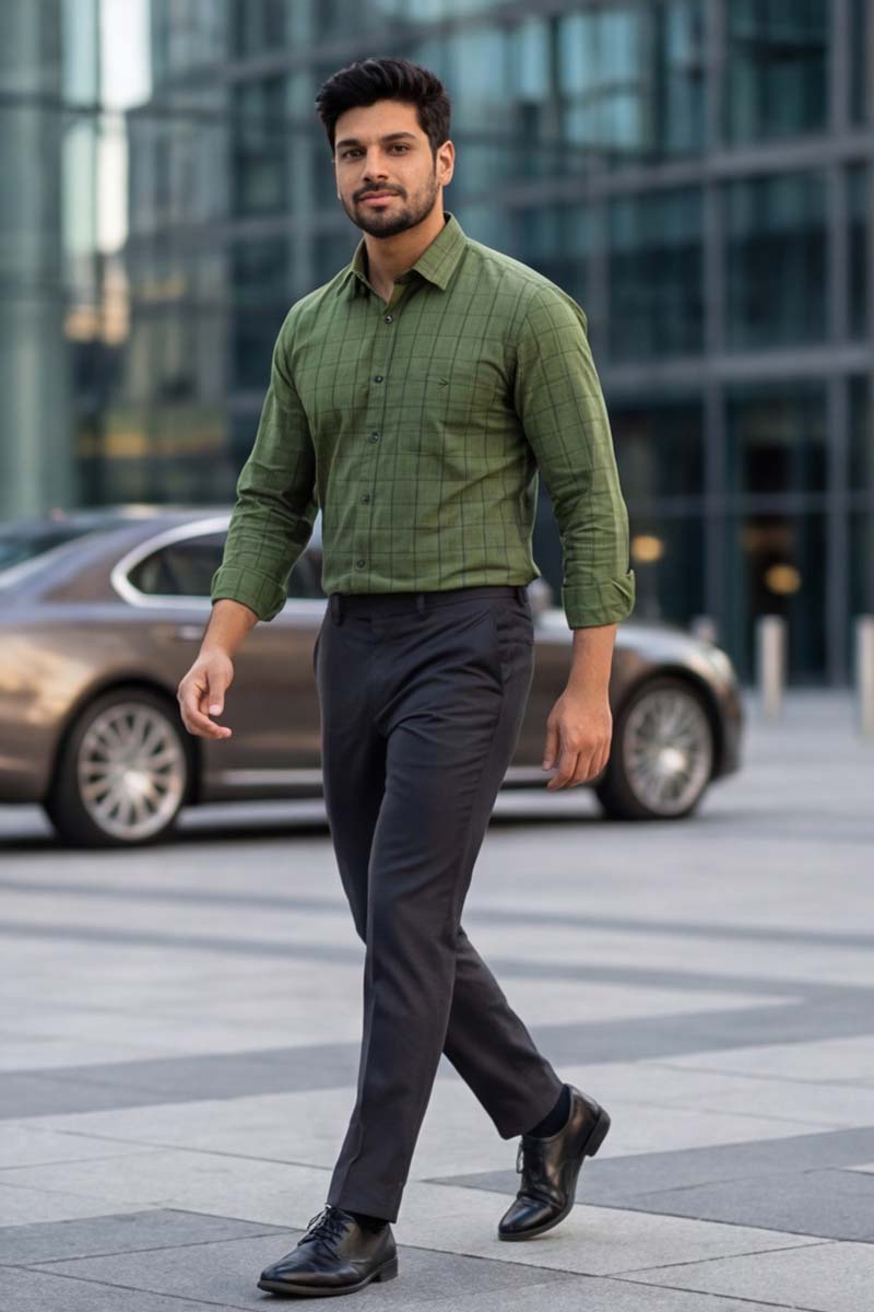 D-Olive Checks Formal Shirt (Smart Fit - Full Sleeves)_RABF-741 - 2