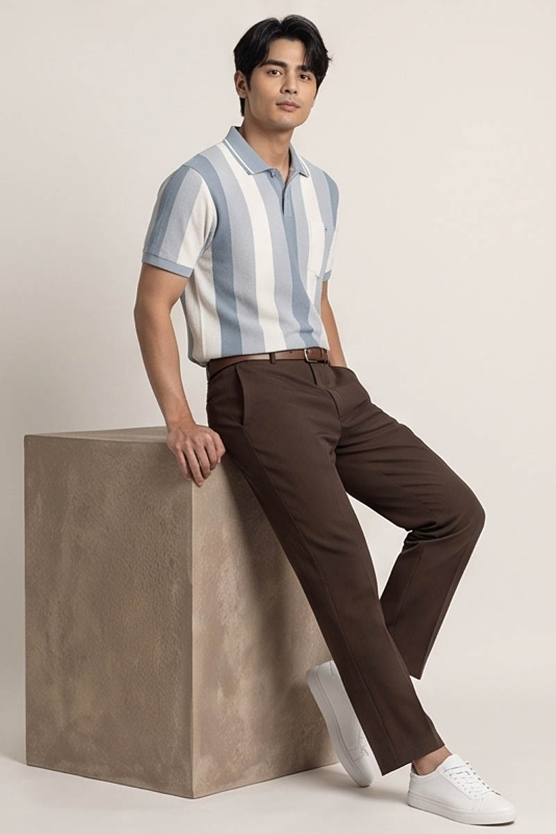 Monochrome Vertical Stripe Polo T-Shirt – Blue - 5