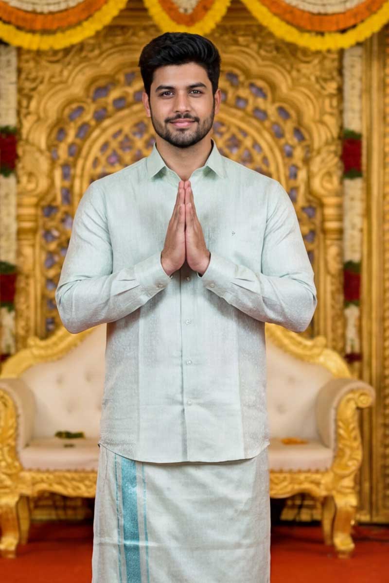 Regal Azure Dhoti Ensemble - S-Blue - 2