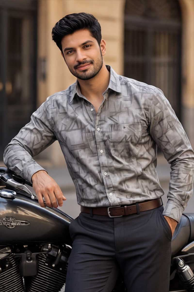 SHIRT - Urban Geometry Long Sleeve Button-Up (GREY) - 3