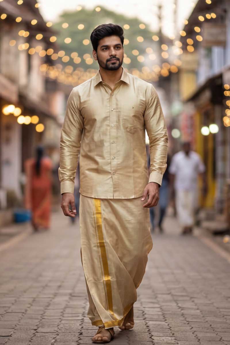 Golden Ethnic Wear Set for Men - Gold - 5