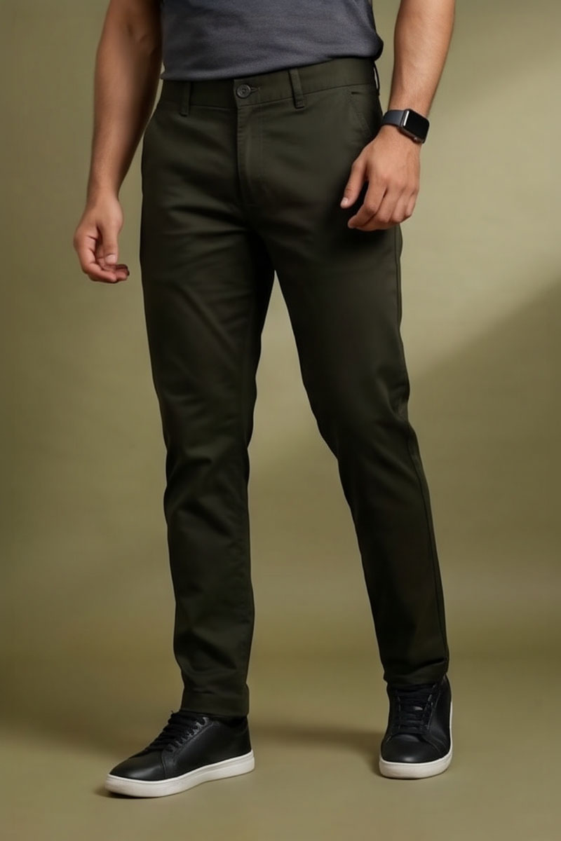 Premium Olive Slim Fit Trousers - Olive - 5