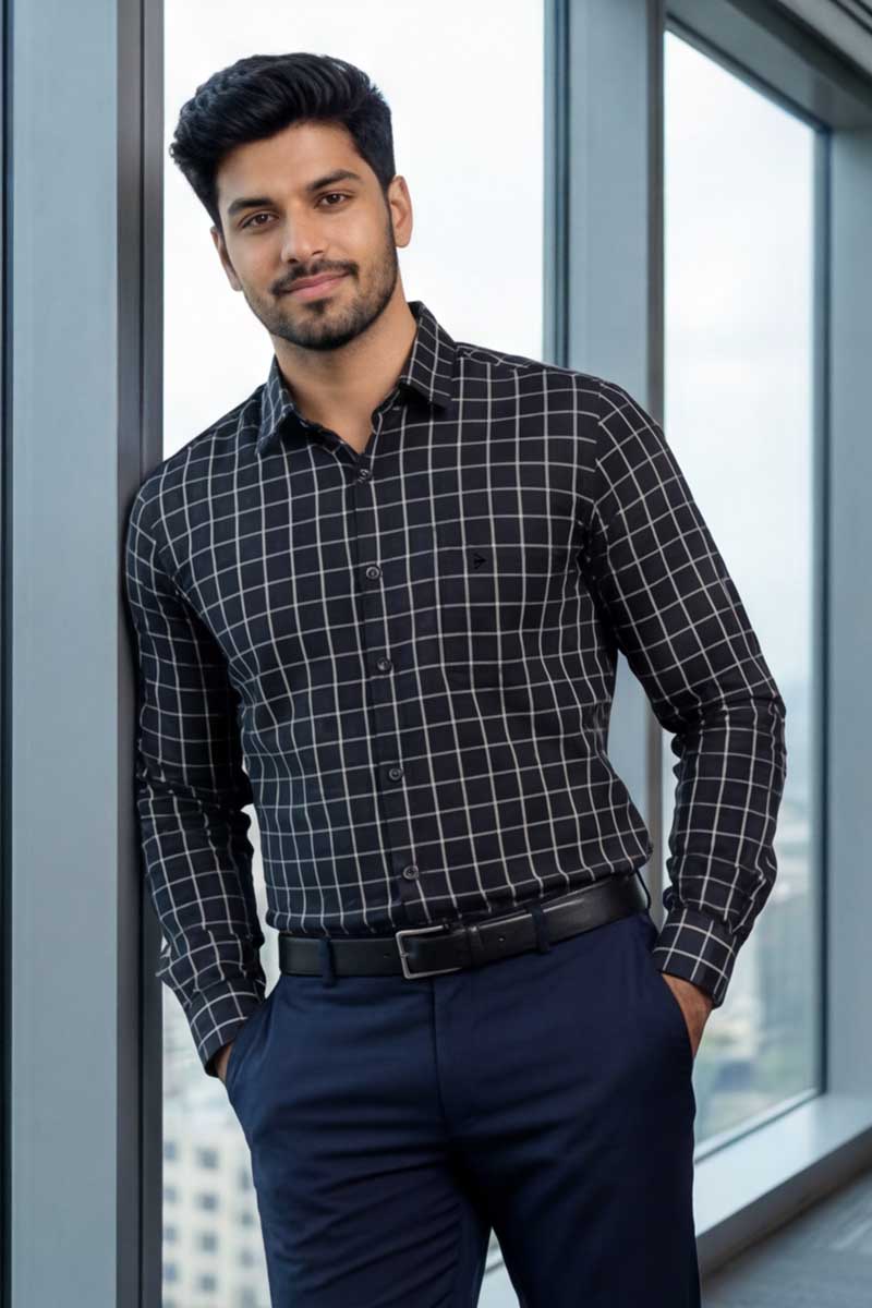 EcoLux Bamboo Cotton Shirt – Black Checks - 2