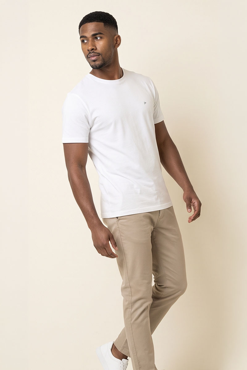 Cloud White Basic Crew Neck T-Shirt -White - 4