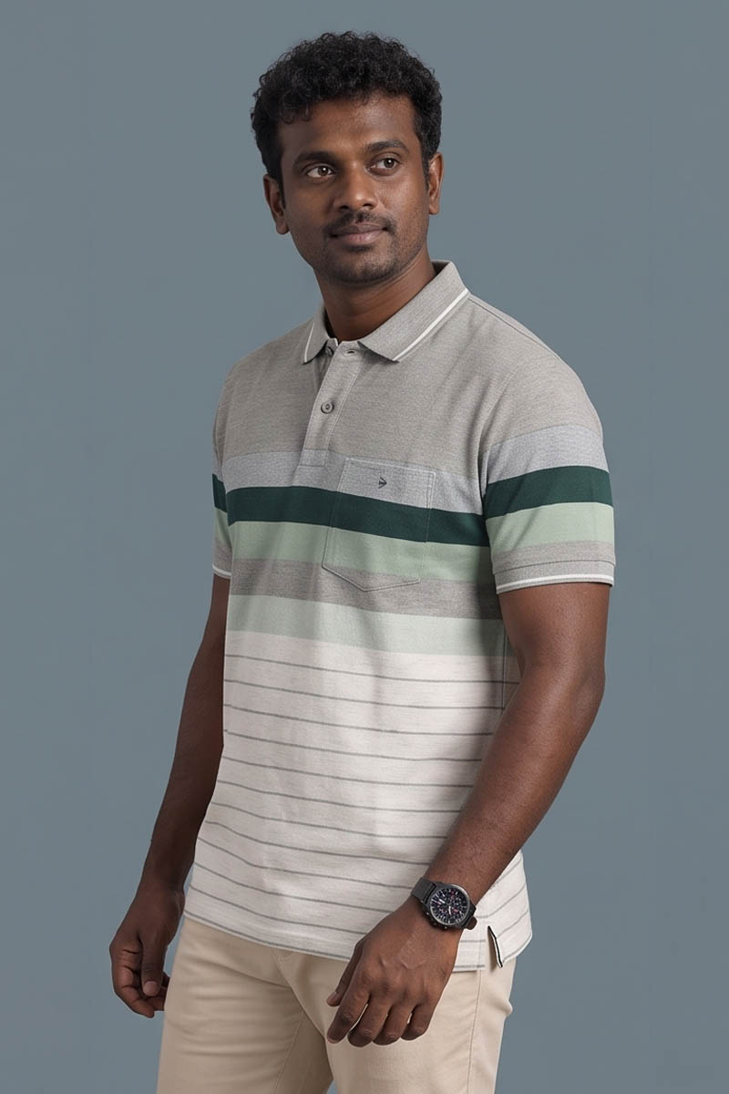 Moss Green Signature Stripe Polo Tee - 4