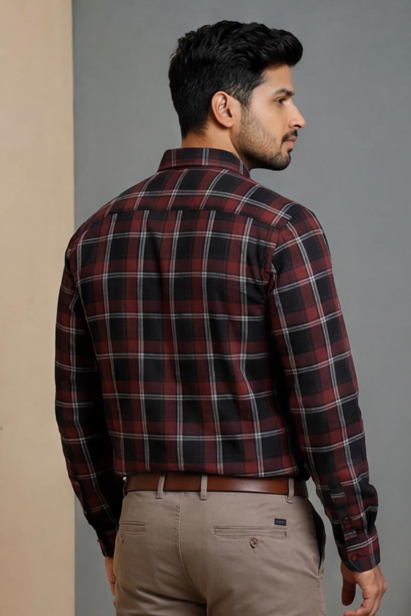 Classic Maroon Plaid Shirt -D-Maroon - 6