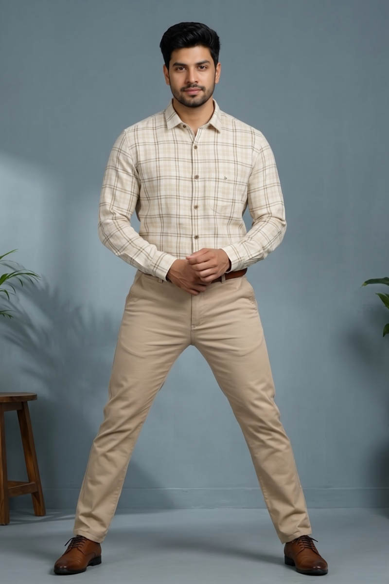 Premium Fawn Windowpane Check Shirt - Fawn - 5
