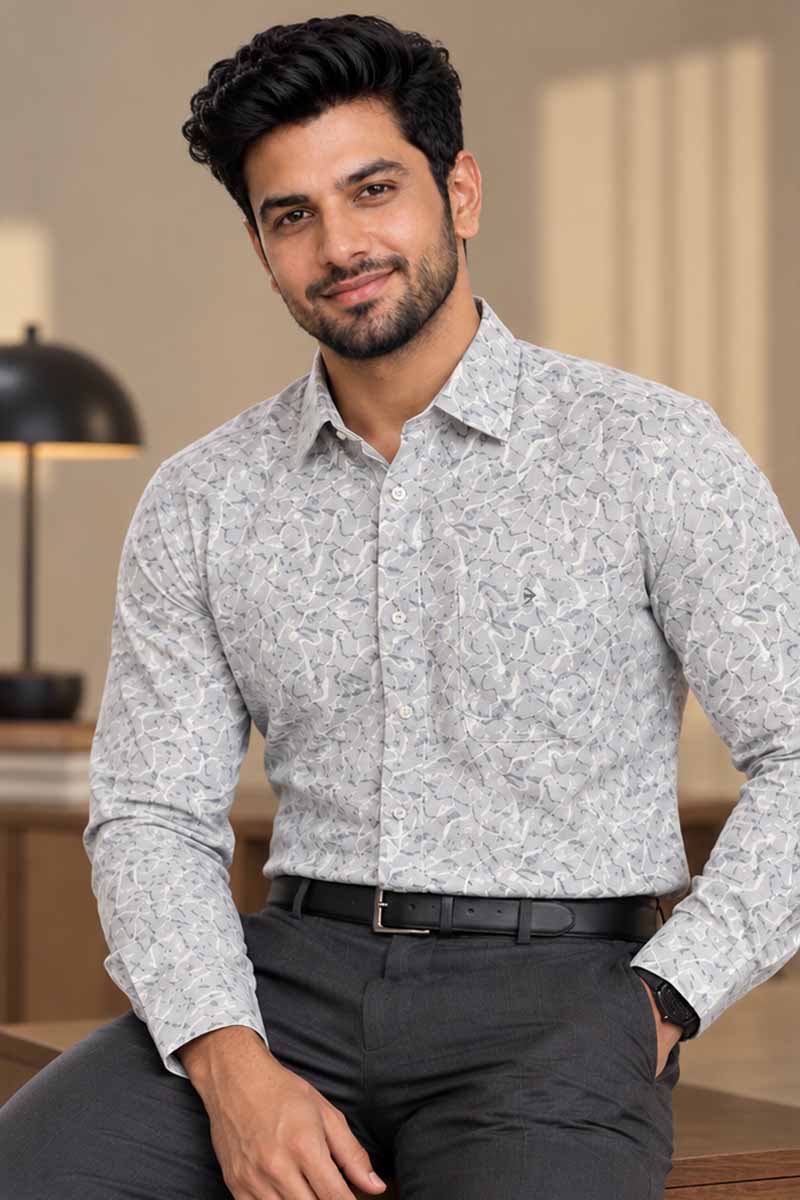 Grey Abstract Print Shirt -Grey
