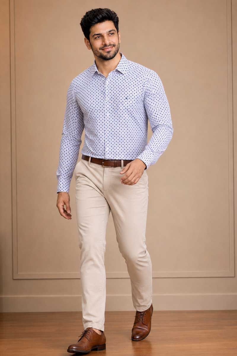 Blue Geometric Print Shirt -Blue - 2