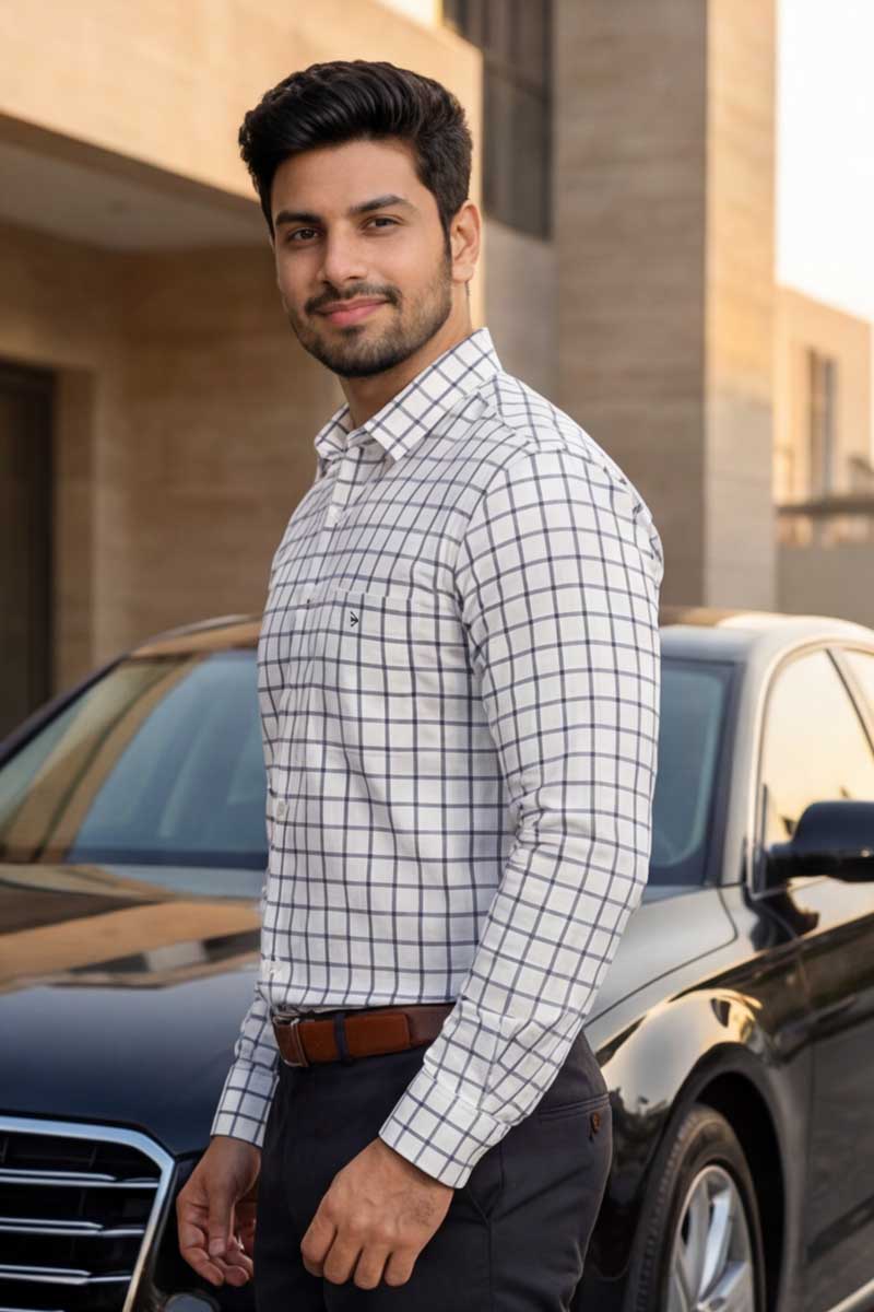 EcoLux Bamboo Cotton Shirt – White Checks - 3