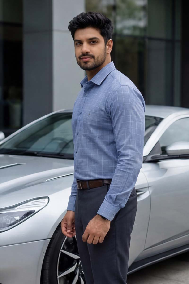 Classic Check Formal Shirt – Light Blue - 3