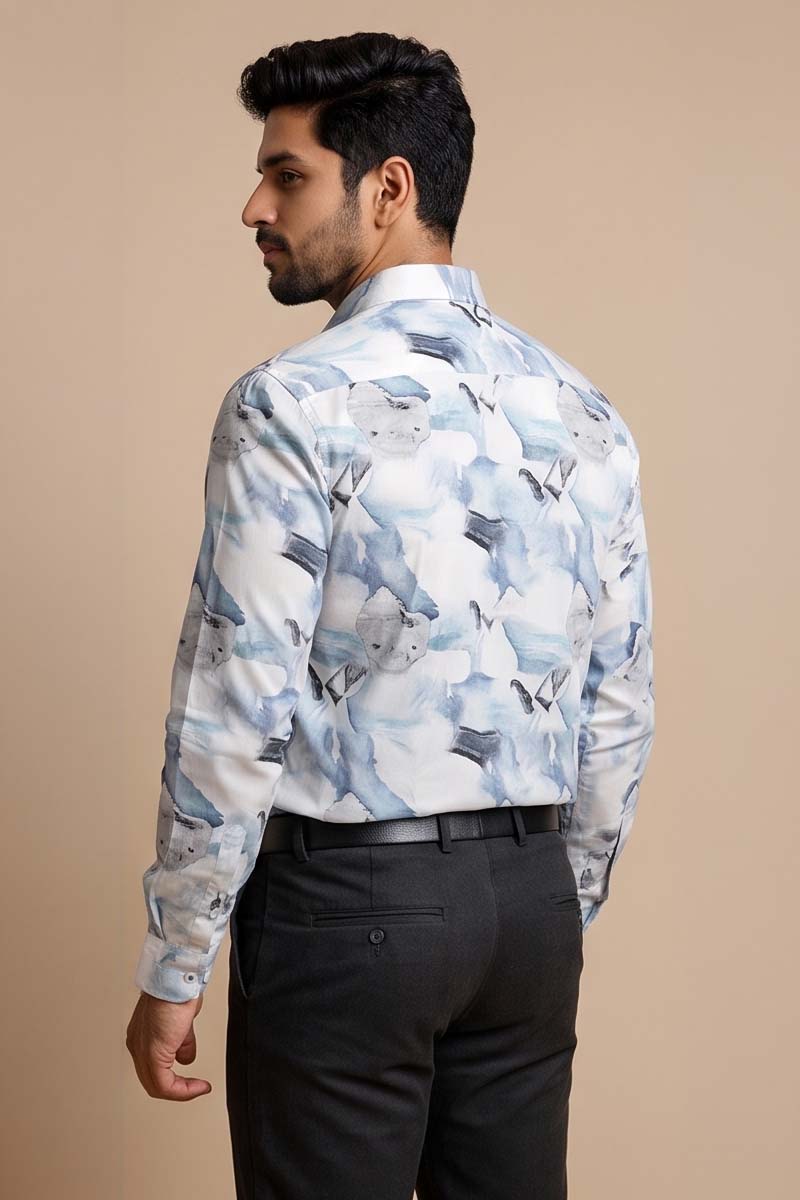 Aqua Mist Abstract Shirt- L-Blue - 5