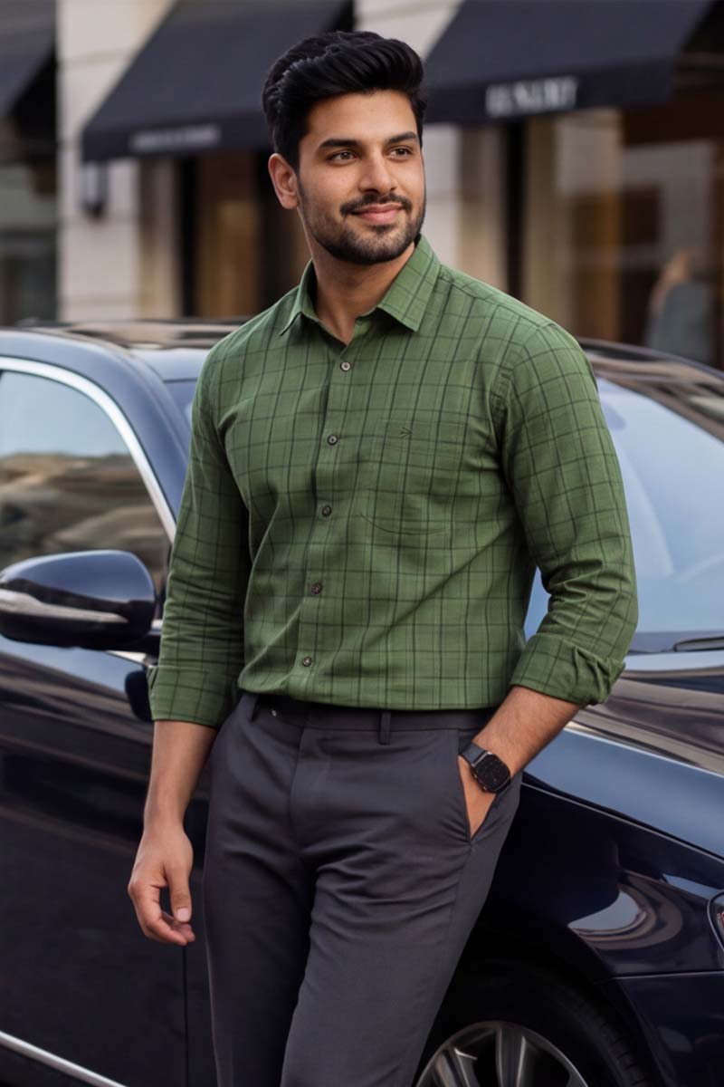 D-Olive Checks Formal Shirt (Smart Fit - Full Sleeves)_RABF-741 - 6