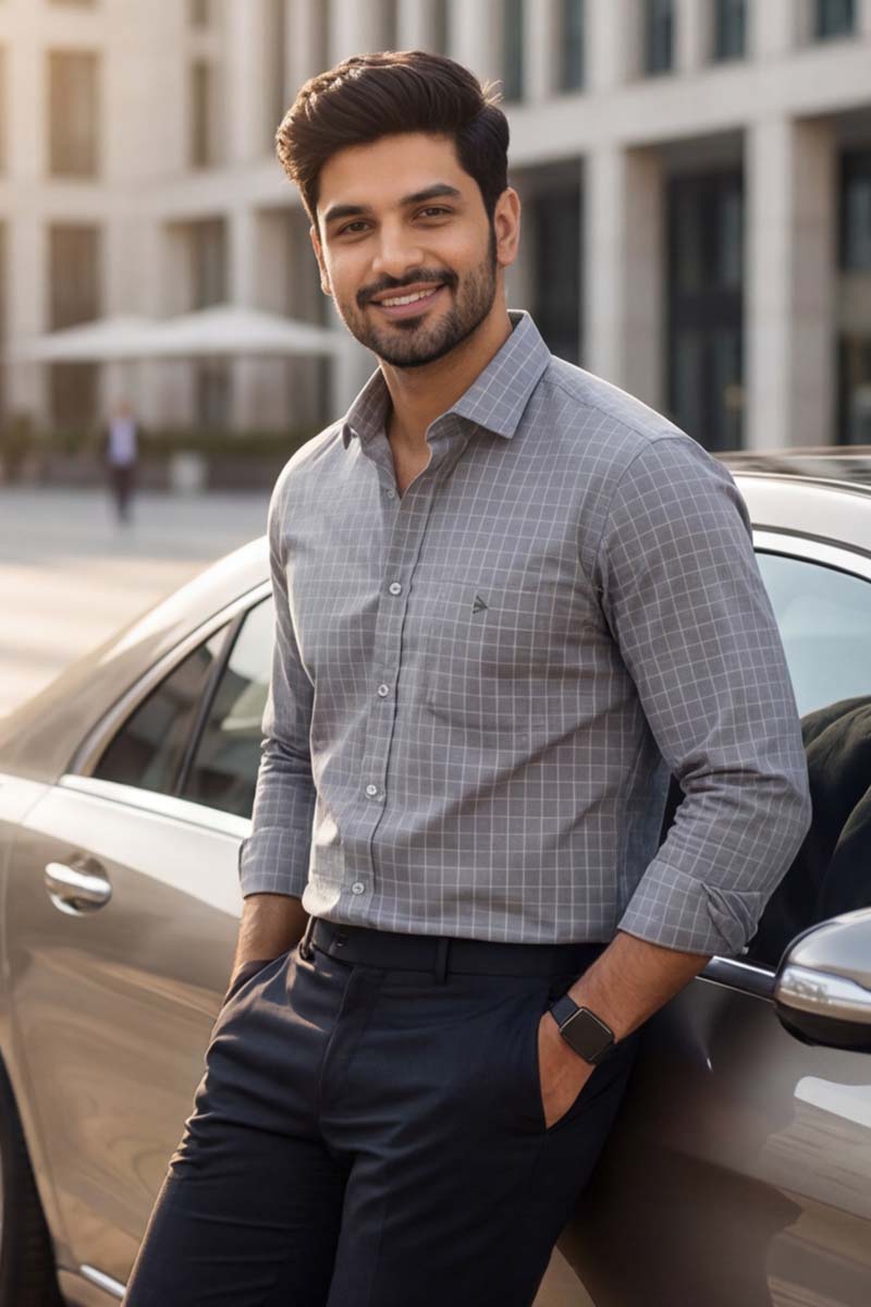 L-Grey Checks Formal Shirt (Smart Fit - Full Sleeves) - 4