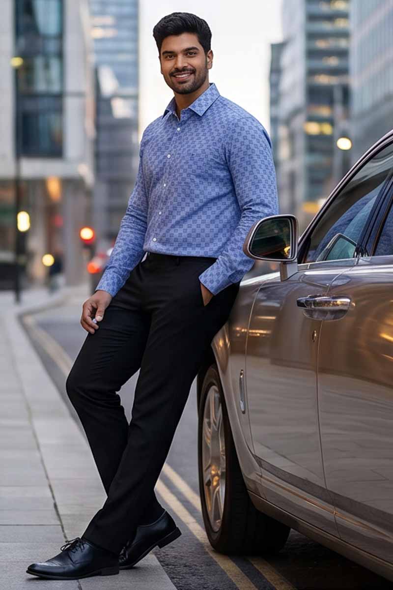 Elevate your professional wardrobe with our sophisticated Printed Blue Shirt - 4