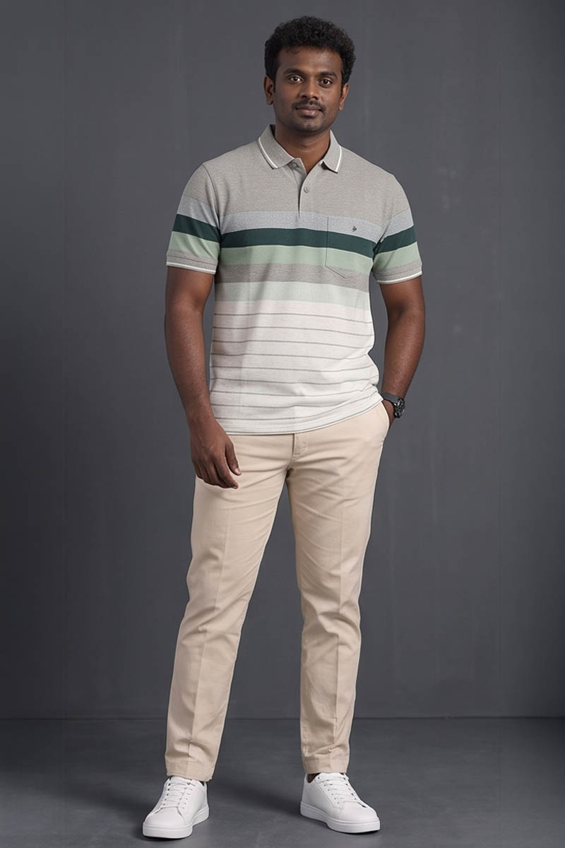 Moss Green Signature Stripe Polo Tee