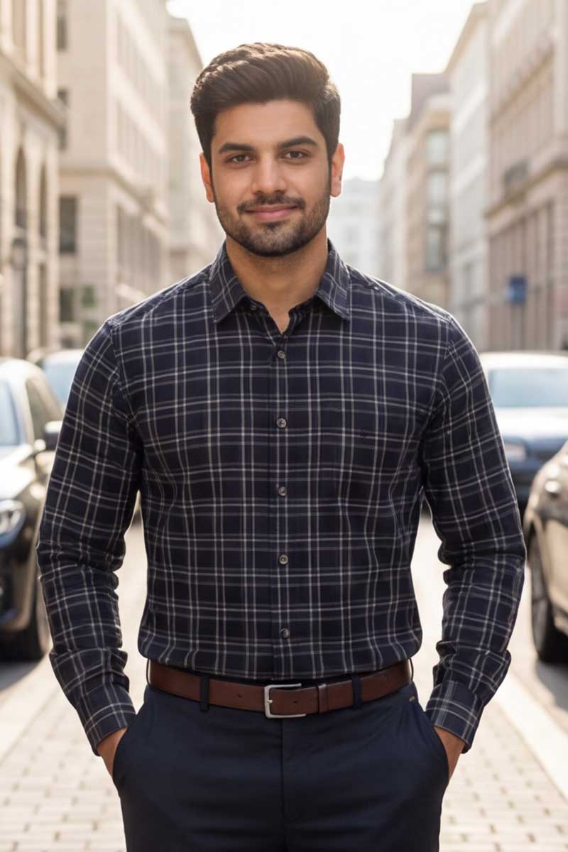 Signature Check Formal Shirt – Navy - 5