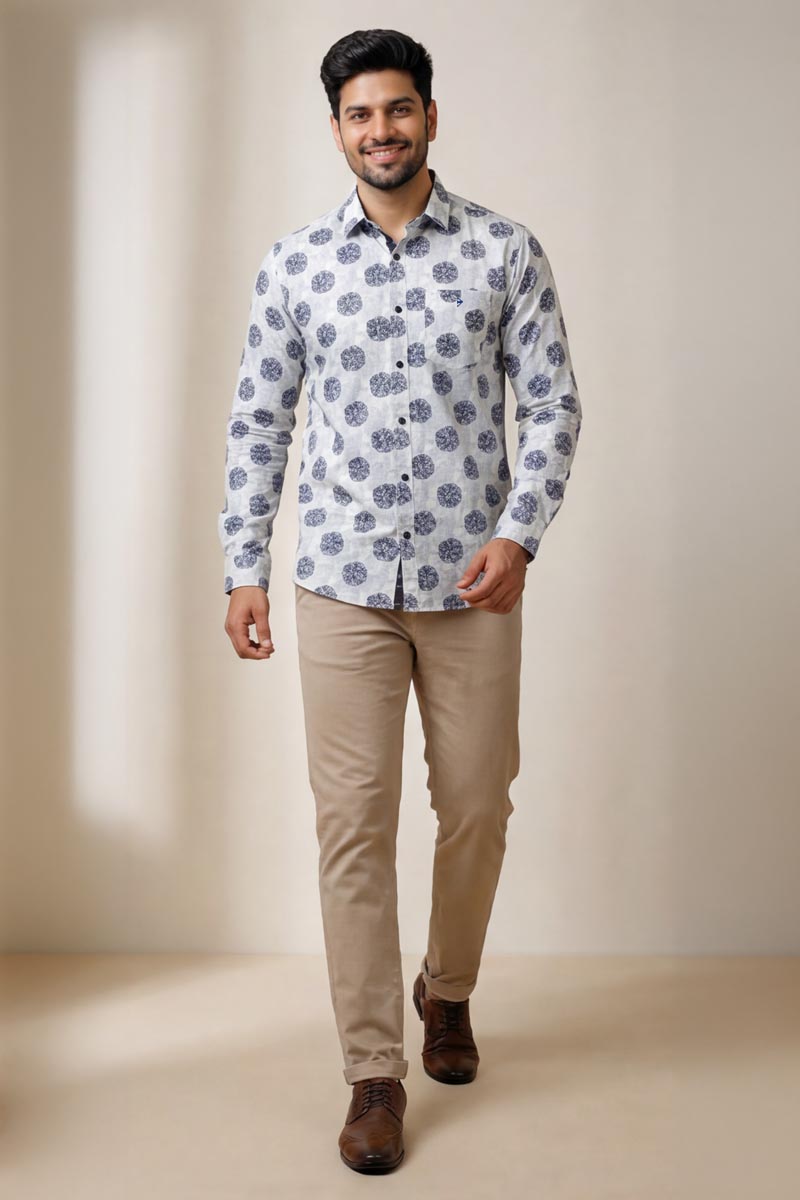 Classic Grey Medallion Print Shirt - L-Grey