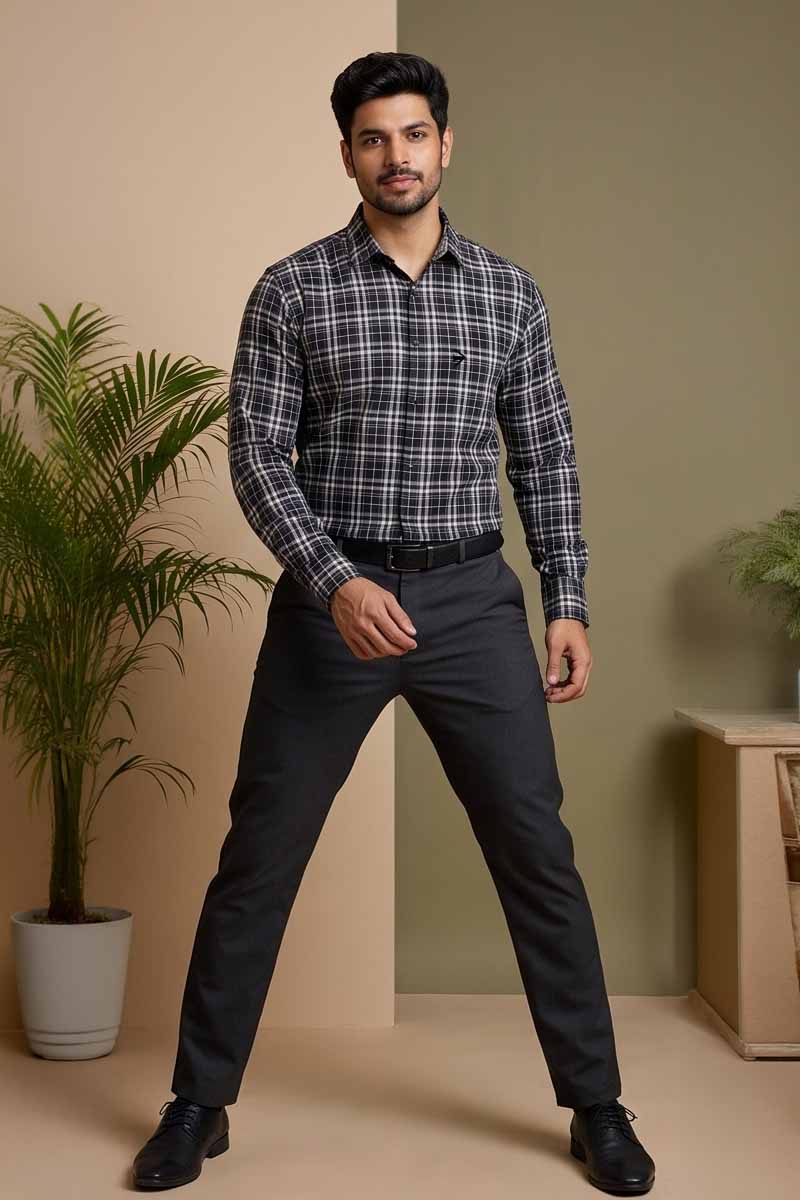 Classic Dark Grey Checked Shirt - D-Grey - 2